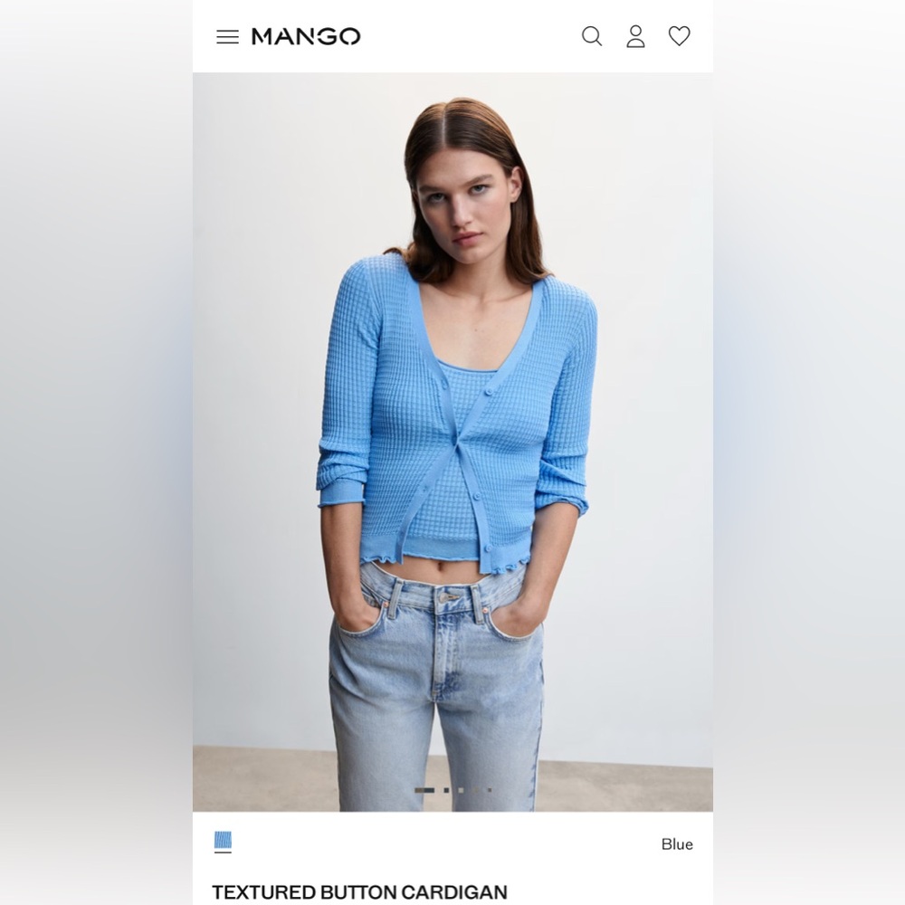 Mango Light Blue Cardigan Sweater Set, w/ Scoop neck tank, Size Small